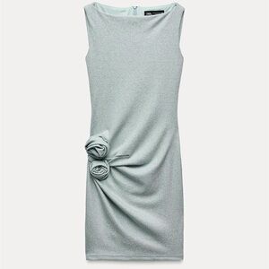 Metallic thread dress with raised flowers